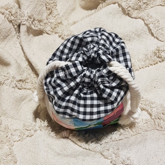 One-of-a-Kind Patchwork Drawstring Mini Bag | Mixed Floral Gingham Mix - Picture 3 of 14